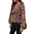 thumbnail image 3 of Women'S Long Sleeve Top Thin Pullovers V Neck - Sleeve Babydoll - Polyester Pull over Coffee M, 3 of 9