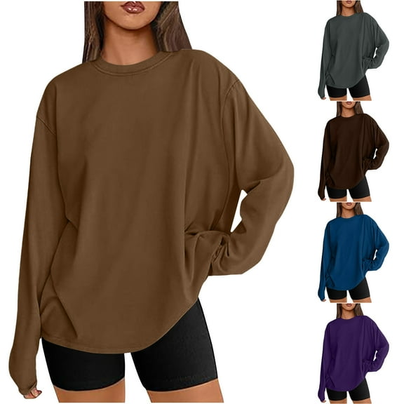 HVOBTTY Womens Long Sleeve Pullover T Shirt, Fall Tops for Women, Women's Soft Casual Crew Neck Lightweight Versatile T Shirt Dark Gray, S