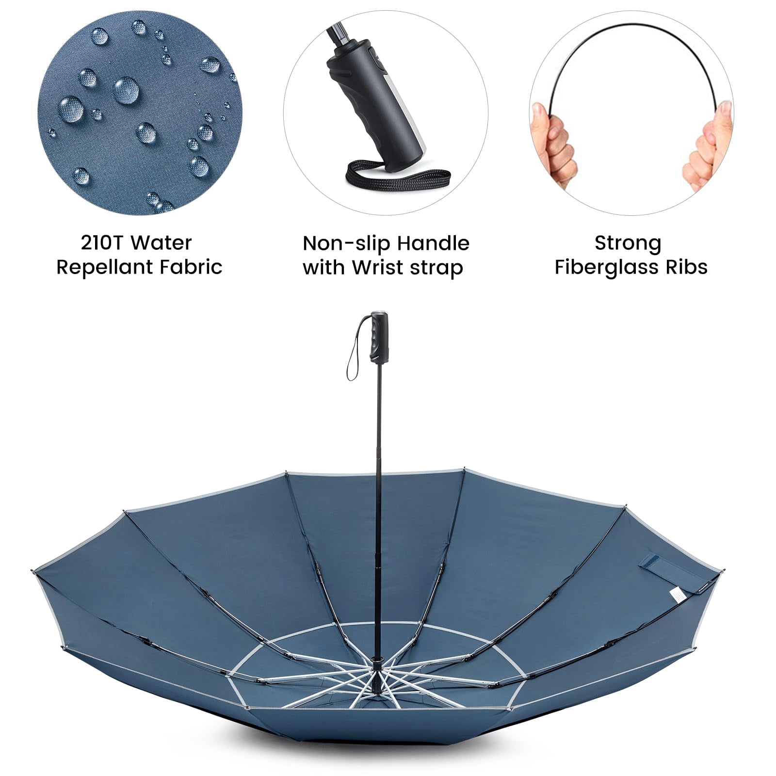G4Free 54/62 inch Windproof Inverted Umbrella, Reflective Stripe Double Canopy, Automatic Open/Close, Compact for Travel, 10 Ribs Rain Protection