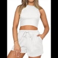 thumbnail image 3 of Conjuntos de Verano para Mujer, Conjunto Informal de 2 Piezas con Top Corto y Pantalones Cortos de Punto Gofre, Ropa de Dormir L, 3 of 8