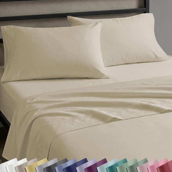 100% Cotton Sateen Queen Bed Sheet Set in Beige Warm Taupe with 14 Inch Deep Pockets