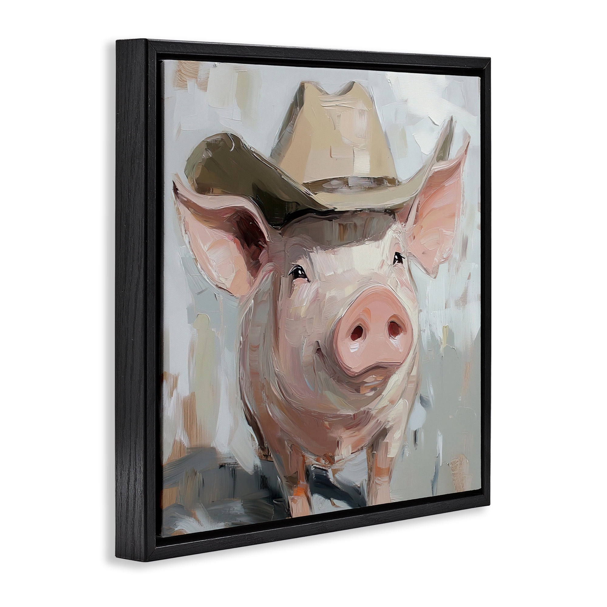 Stupell Industries Cowboy Chester Pig Black Framed Floater Canvas Wall Art, design by Tina LeCour