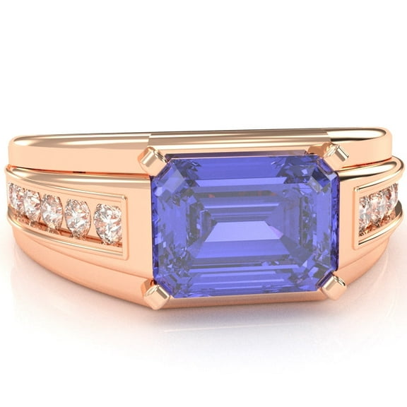 Men's Tanzanite Channel Ring In Solid 14k Rose Gold