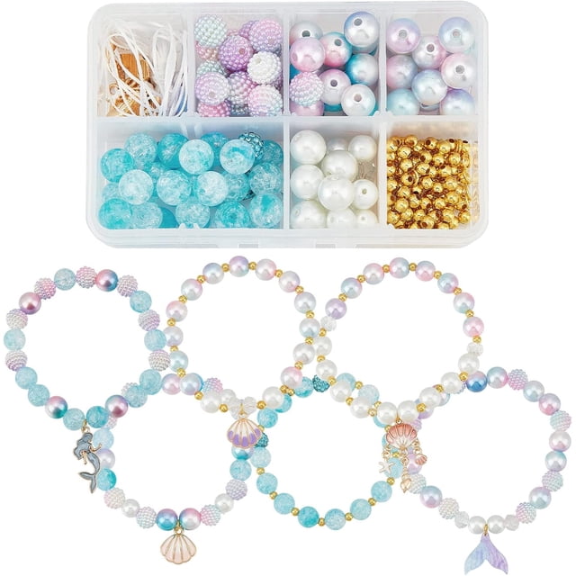 1 caja de 6 abalorios DIY con forma de concha marina, kit para hacer pulseras de verano con forma de océano, cuentas de bayas, perlas de imitación, cuentas sueltas de saxofón.