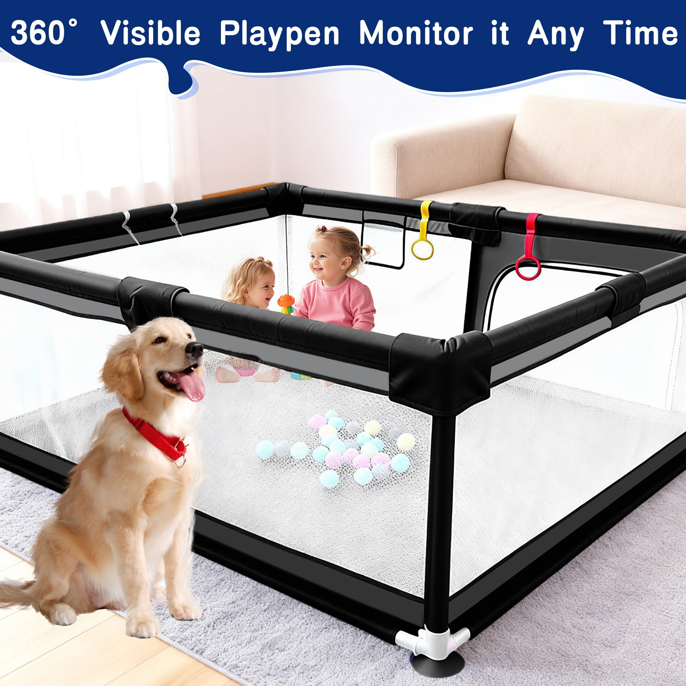 HioHa Large Baby Playpen with Mat | Premium Spacious Play Yard (71“), Sturdy Steel Frame & See-Through Mesh for Safety | Easy Fold, Portable for Indoor Outdoor Use