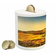 thumbnail image 2 of Italy Piggy Bank, Tuscany Crete Senesi Rural Landscape Cypress Trees Country Farmland Europe, Ceramic Coin Bank Money Box for Cash Saving, 3.6" X 3.2", Marigold Green Blue, by Ambesonne, 2 of 4