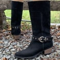 thumbnail image 4 of Suede Western Boots for Women Pointed Toe Stacked Heeled Long Riding Boots Mid Calf Work Boots, 4 of 8
