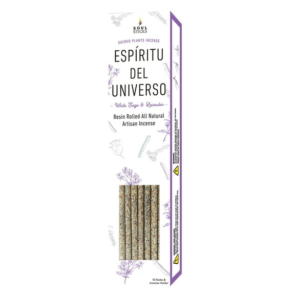 White Sage and Lavender | Espiritu del Universo 10 Pack Hand Resin Rolled All Natural Incense Sticks | Space Clearing Negative Energy