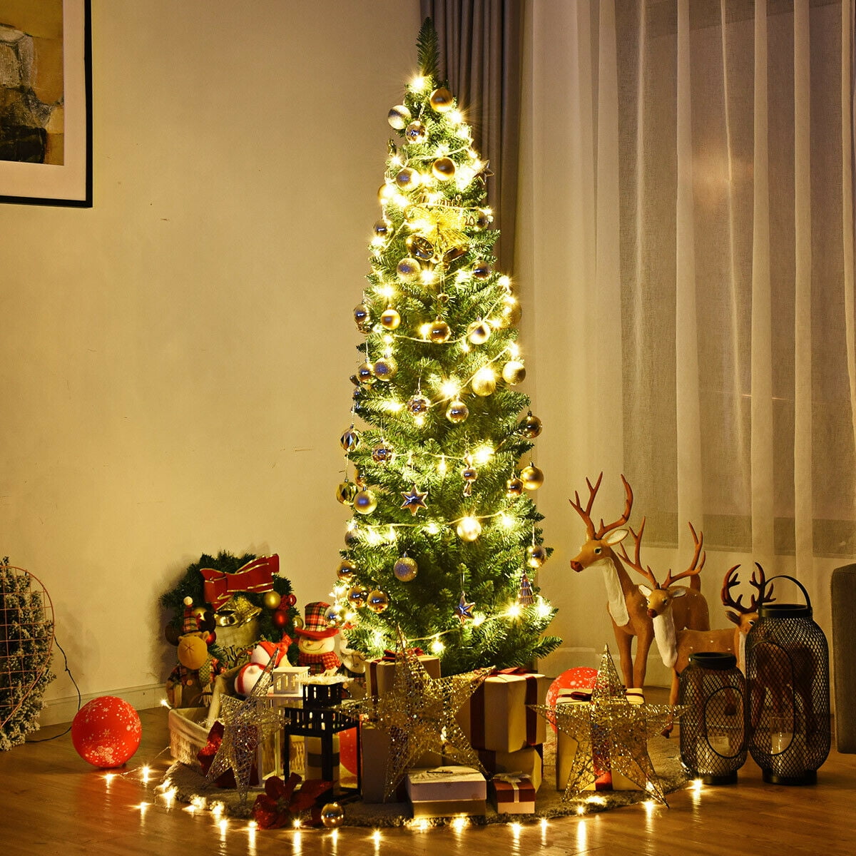 Gymax 6 Pvc Artificial Christmas Tree Holiday Decor Slim Pencil