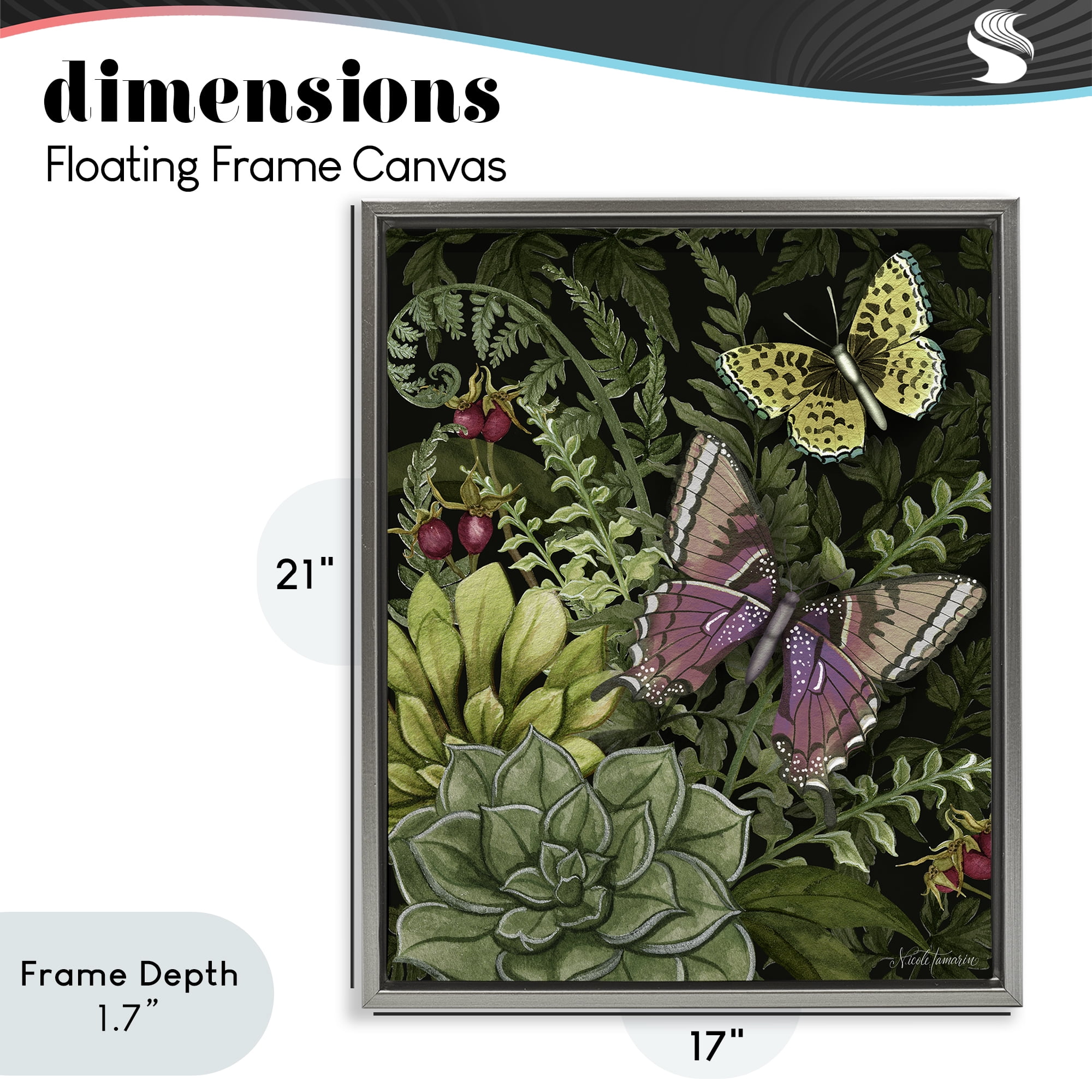 Stupell Industries Dark Succulents Midnight Garden Gray Framed Floater Canvas Wall Art, design by Nicole Tamarin