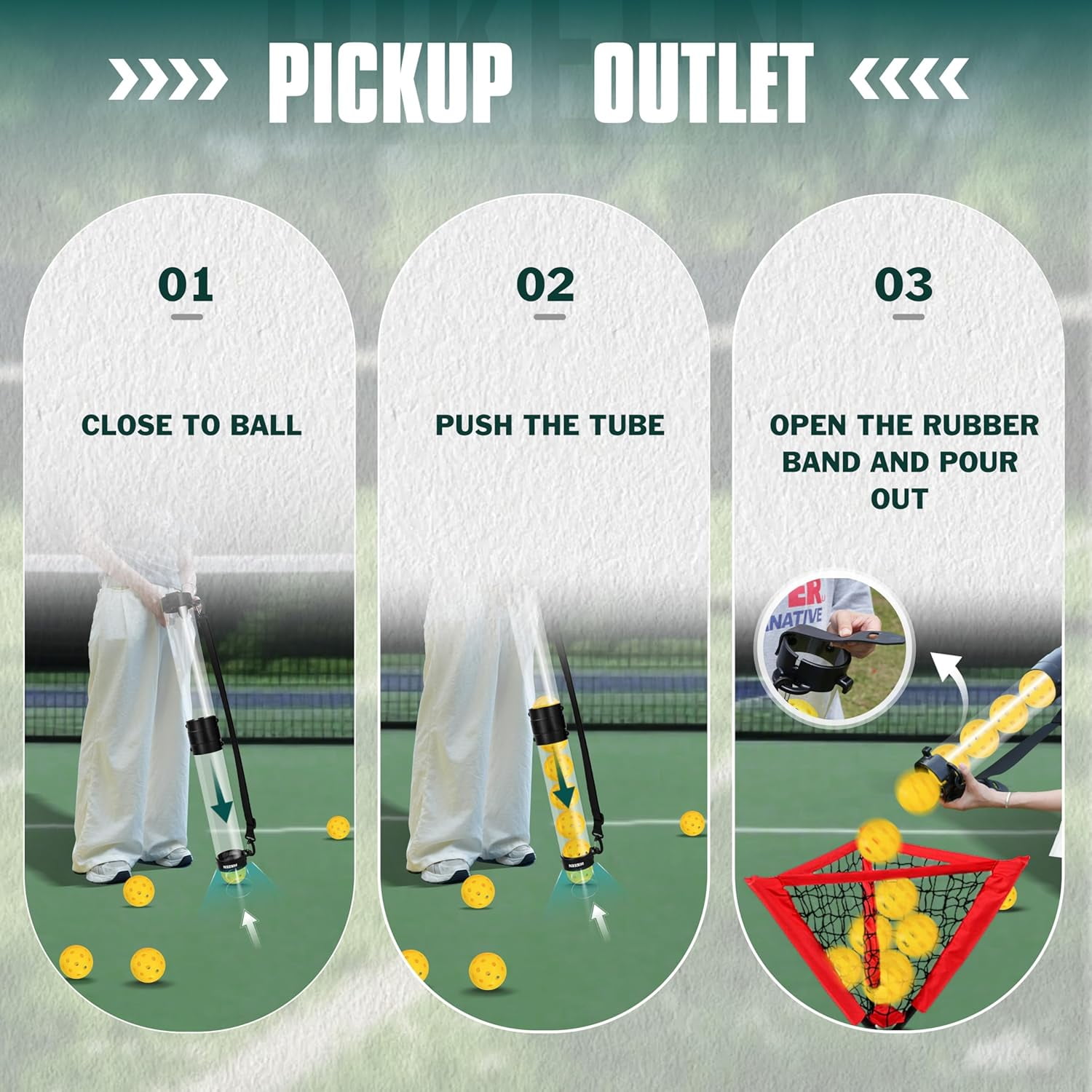 Adoreal Durable Pickleball Ball Retriever with 10 Pickleballs,Quick Pickup & Storage Pickleball Tube with Shoulder Strap for Pickleball Accessories - Includes 10 balls