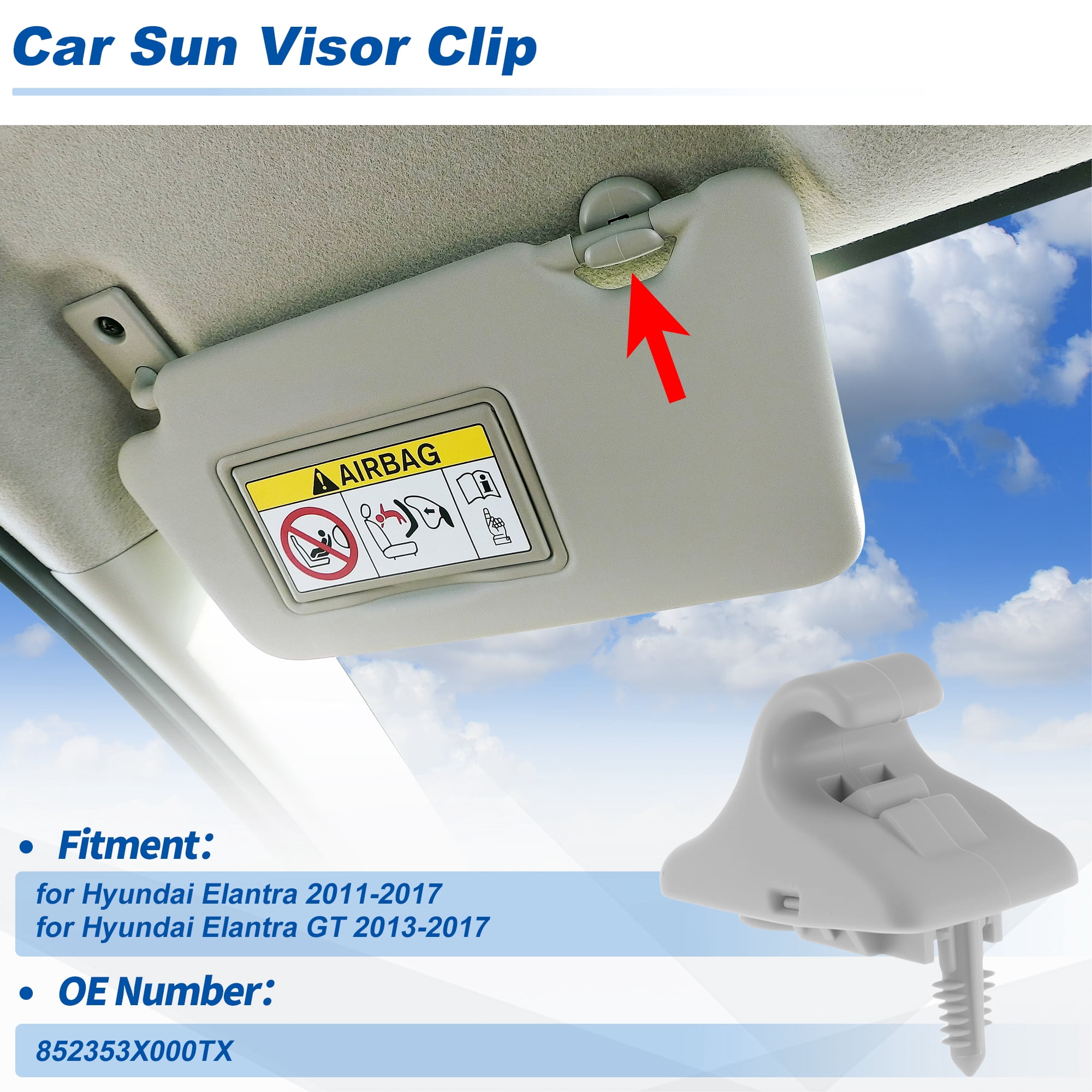 Unique Bargains Sun Visor Clip for Hyundai Elantra 2011-2017 and Elantra GT 2013-2017 Gray