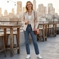 thumbnail image 4 of Sorvello Women’s Short Faux Suede Jacket Tailored Fit Notch Lapel Button Closure Structured Coat White M, 4 of 6