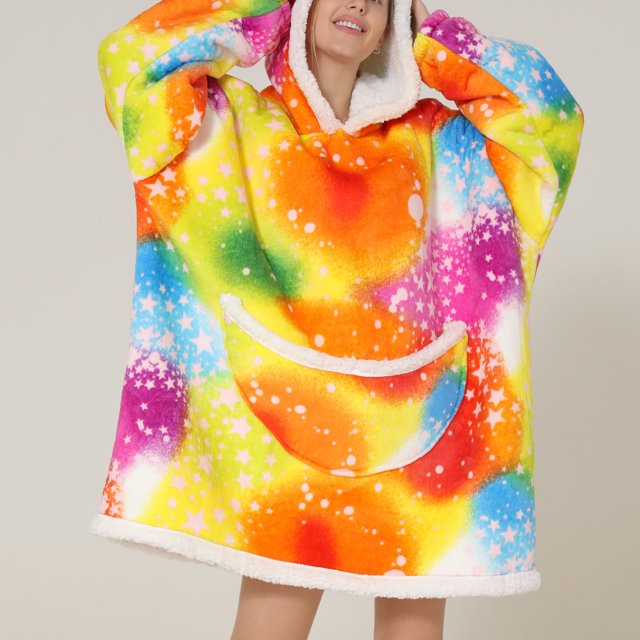 Wearable Blanket Hoodie, Cute Pattern Print Comfortable Large Pockets Hooded Blanket Sweatshirt Flannel For Sleeping For Men ANGGREK Estrella de Colores Tamaño Promedio para Adultos