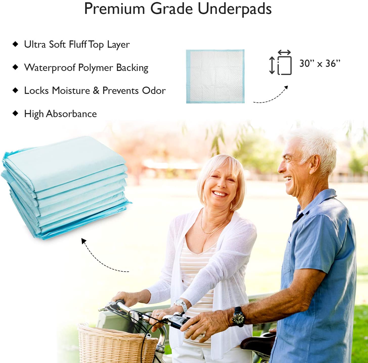 Wave Disposable Underpads 23'' X 36'' (30 Count) Incontinence Pads 68g Each  Chux Bed Covers Puppy Training, Super Absorbent Protection for Kids Adults  Elderly