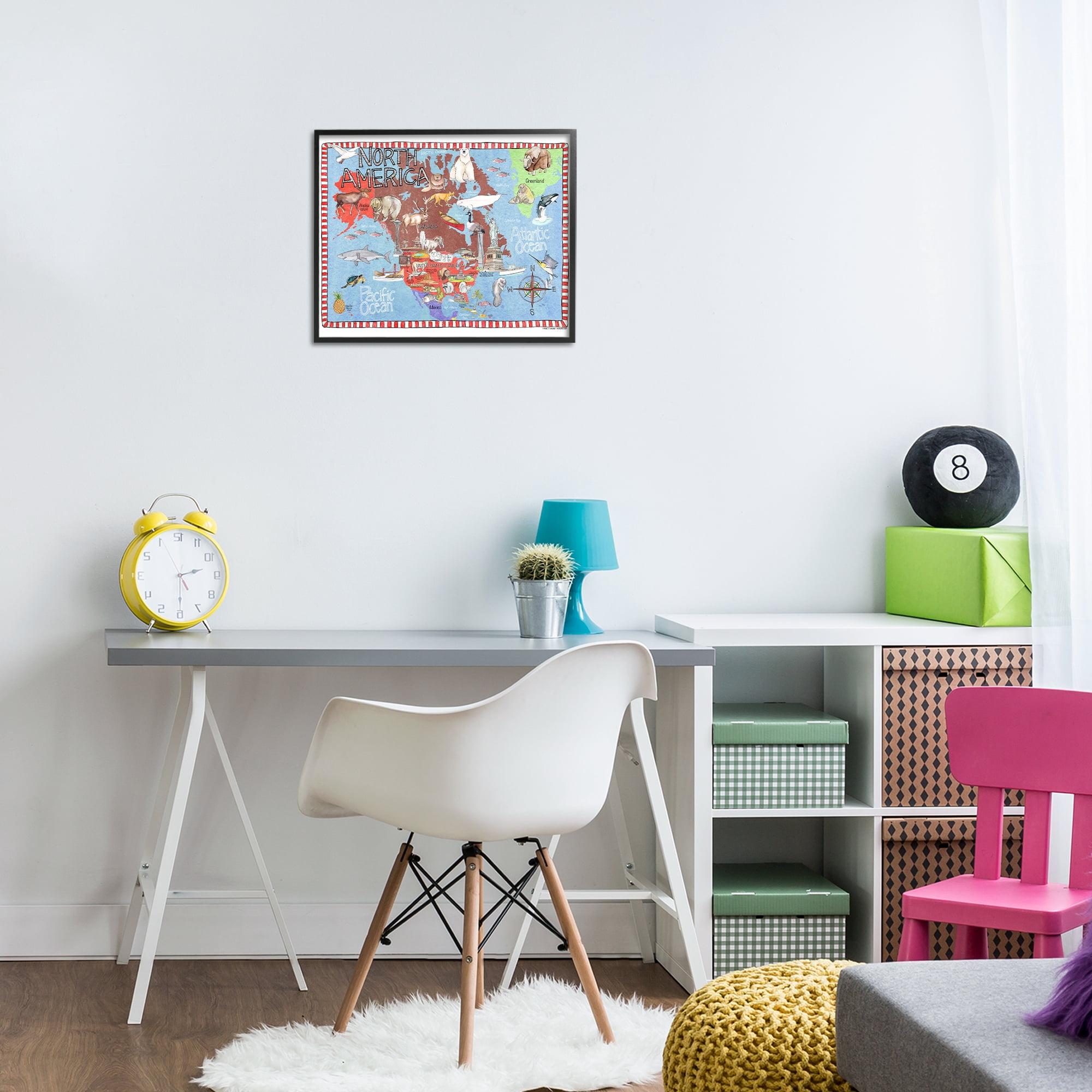 Stupell Industries North America Map Travel & Places Painting Black Framed Art Print Wall Art, 20 x 16