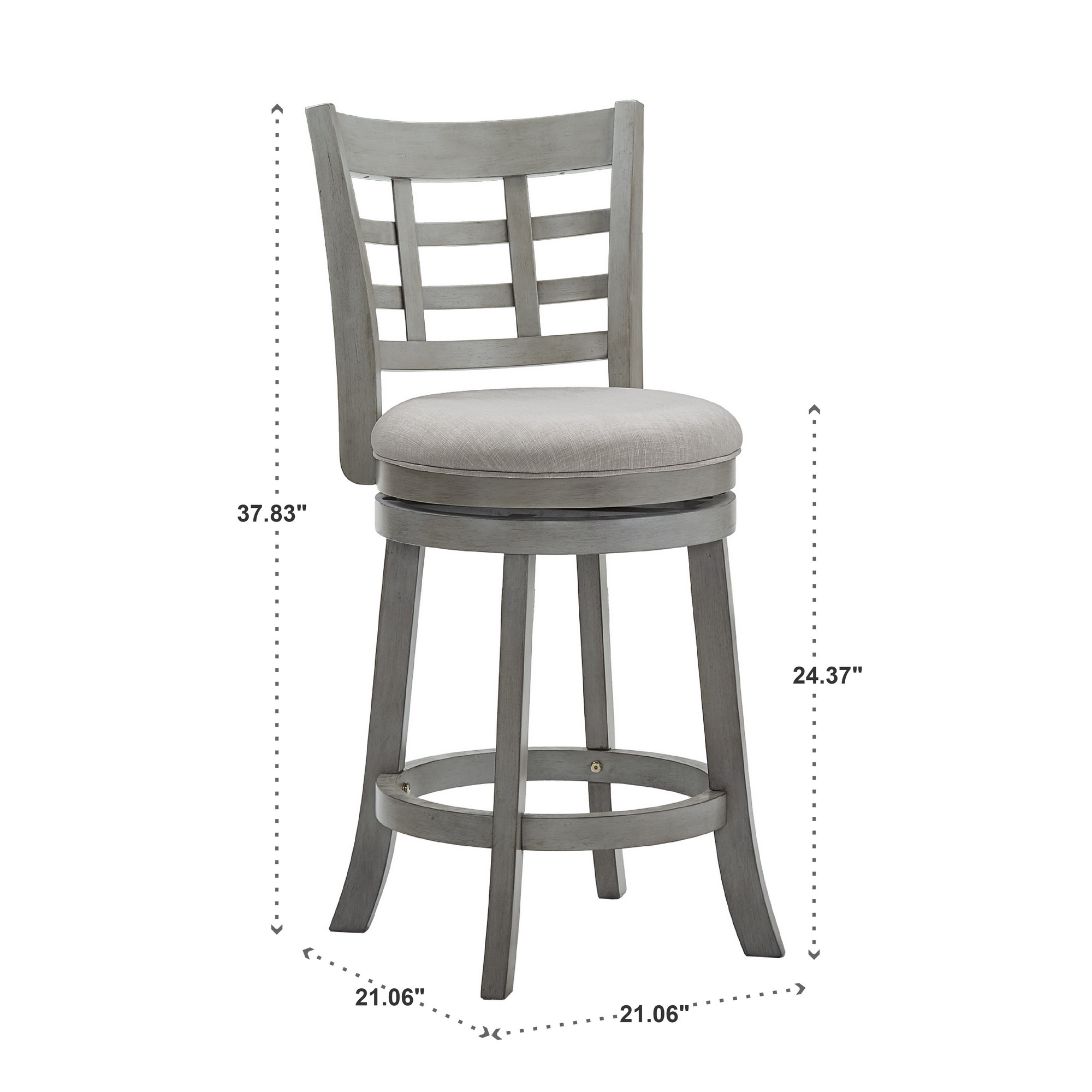 Weston Home Shapel Window Back 24"H Swivel Counter Height Stool, Antique Grey Finish, Grey Linen