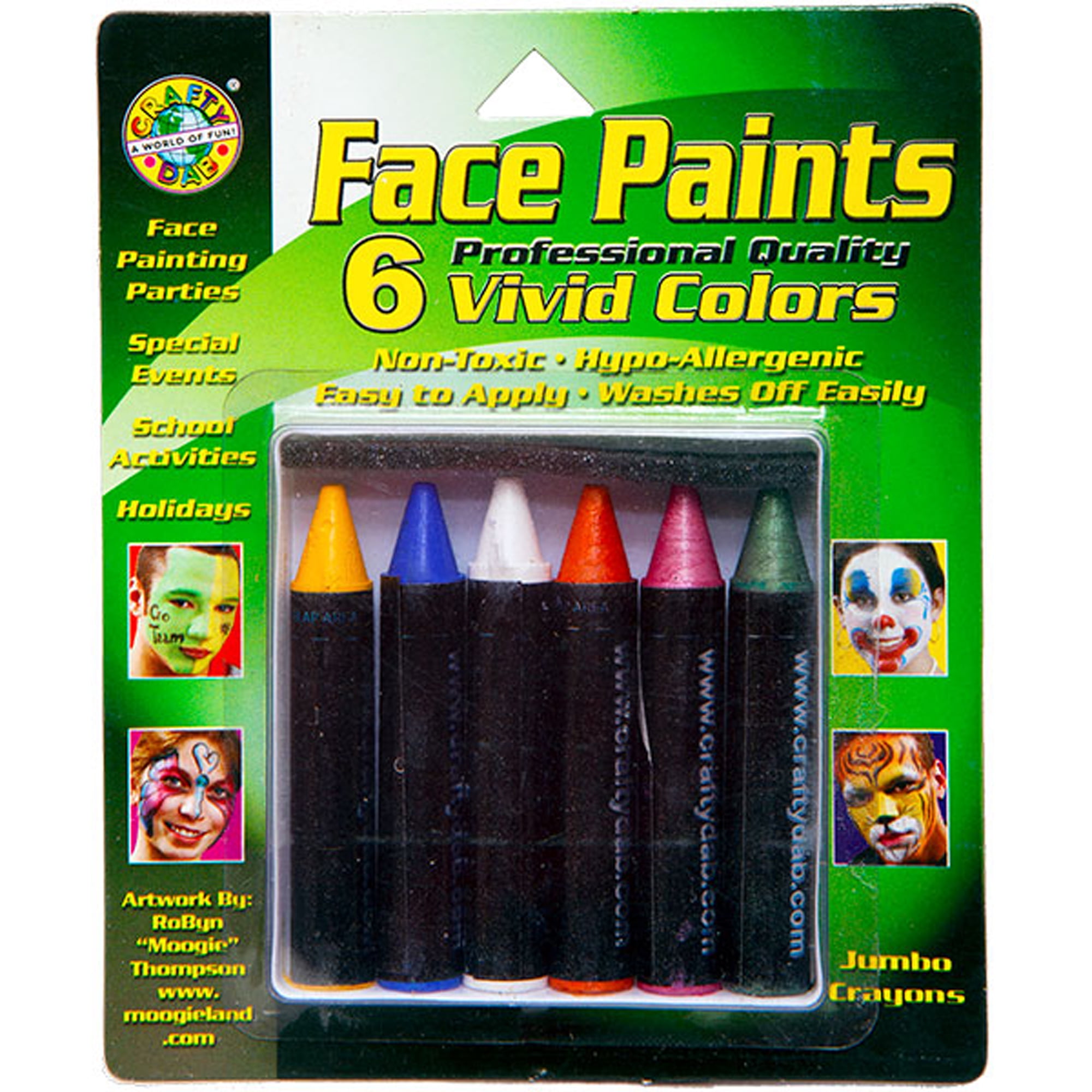 Crafty Dab Jumbo Crayon Face Paints, 6 assorted colors per pack, Set of