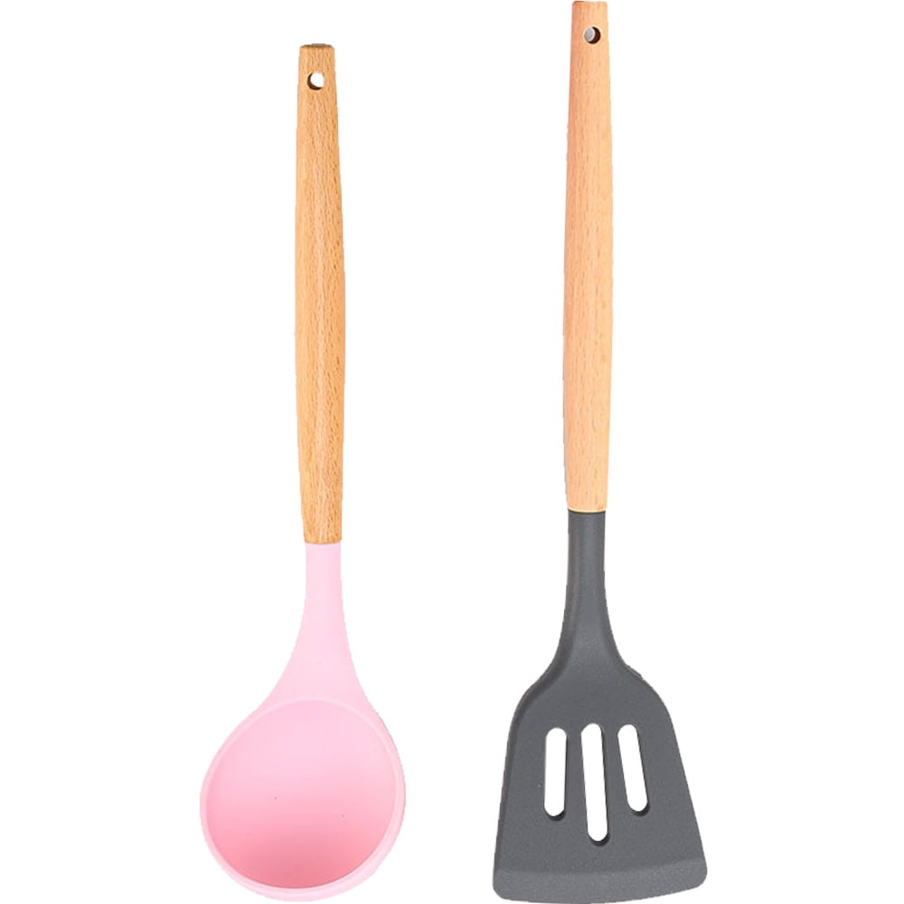 2 Pc Kitchen Utensil Set, Easy to Clean Wooden Kitchen Utensils