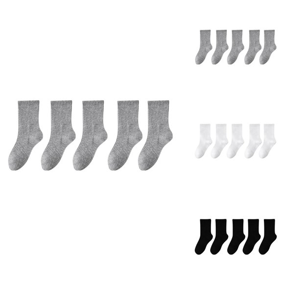 Viluyesy 5 Pairs Boys Mid Calf Socks Breathable Soft Non-Slip Athletic Socks for Daily Wear Gray Size L