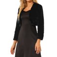 thumbnail image 4 of MODA NOVA Juniors Collarless Long Sleeve Open Front Faux Fur Shrug Cropped Coat, 4 of 6