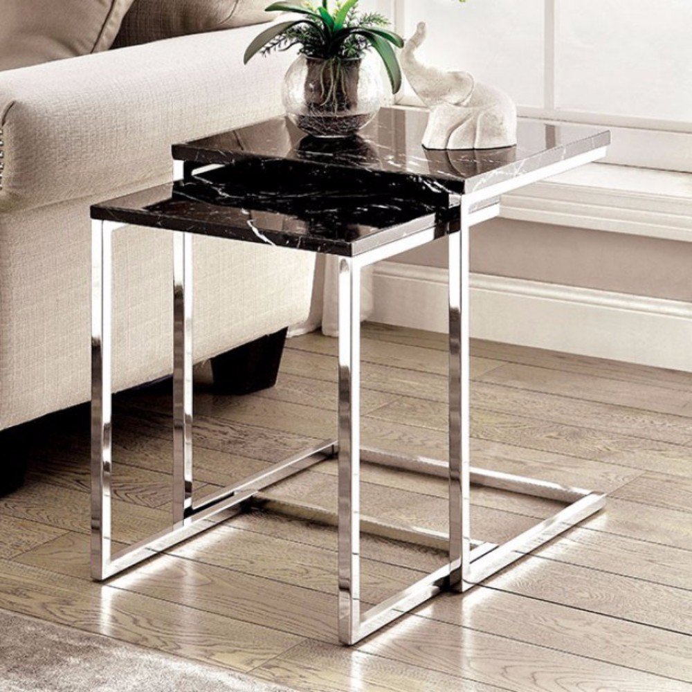 Sue Contemporary Style Nesting Table, Black 2Pc