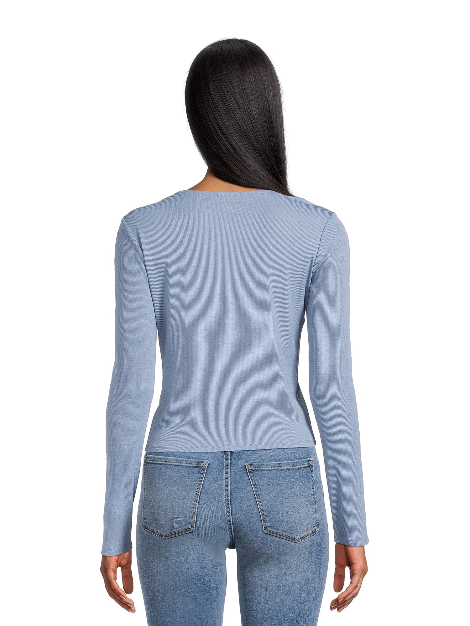 Self Esteem Juniors Lace Trim V-Neck Tee with Long Sleeves