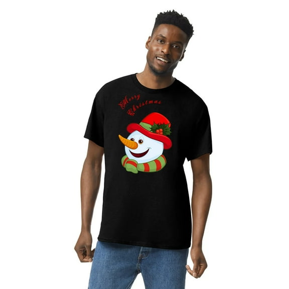 Gildan Mens Christmas Graphic T-Shirt, Family Merry Christmas Tree Santa Hat Crewneck Short Sleeve Tee Shirt, Classic fit Shirt S Black