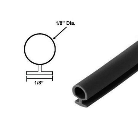 Black Vinyl Shower Door Bulb Seal 1/8" Backing, 1/8" Dia. - 84 in long