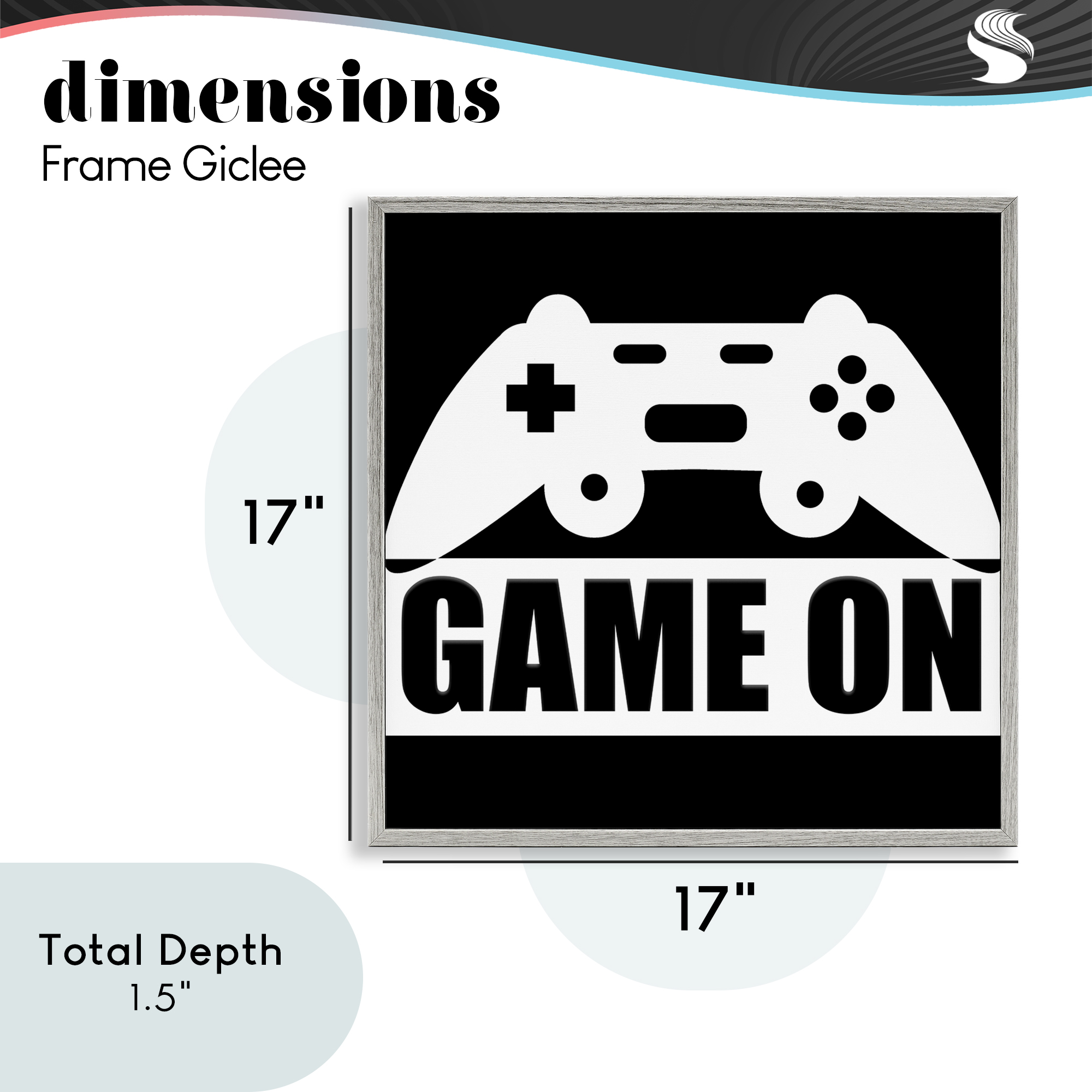 Game On Retro Black & White Gray Framed Giclee Art, design by Kim Allen