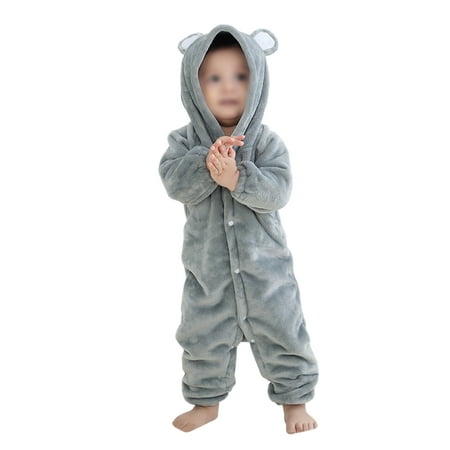 

Capreze Long Sleeve Winter Outwear Outfits Solid Color Onesies Baby Cartoon One Piece Fleece Romper Plush Button Down Hooded Jumpsuit Gray 70 CM