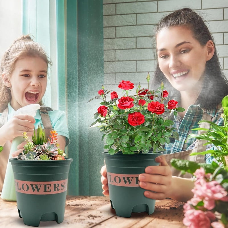 1.5 Gallon Plastic Nursery Pots, 7.5 Inch Round Plant Pots with Drainage Holes, 10 Pack Flower Pots for Outdoor Indoor Plants, Flowers, Gardening Gifts for Women, Green