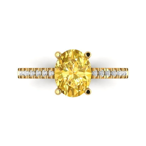 Solitaire with Accents Engagement Ring for Women - 2.21ct Simulated Yellow Diamond in 14K Yellow Gold Promise Ring