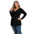 thumbnail image 5 of Uvplove Women's Spring Plus Size V-Neck Tunic Tops Casual Loose Long Sleeve Blouses with Pleated,US L-4XL in Black, 5 of 11