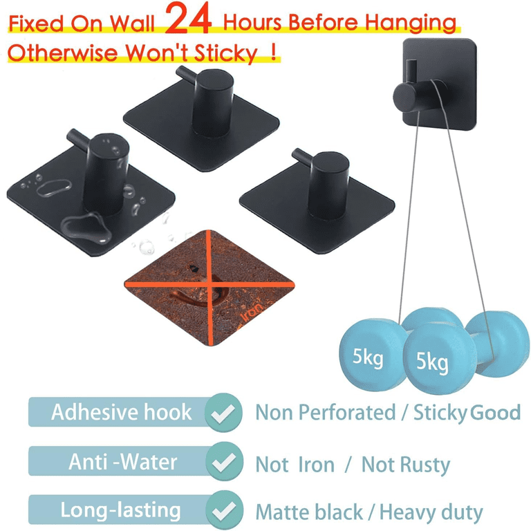 VONGEM 6-Pack Self Adhesive Wall Hooks, Black photo 4