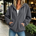 thumbnail image 2 of Winter Womens Sweatshirt Sevevn Casual Fleece Hooded Half-Zip Solid Color Fashion Fall Hoodie Sweatshirts with Pockets Gray XL, 2 of 6