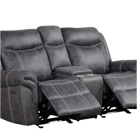 JERFIT Modern Power Reclining Loveseat with USB Charger, Cup Holders, Dark Gray Microfiber Fabric