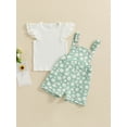thumbnail image 5 of Aojekbee 2PCS Baby Girls Summer Outfits Fly Sleeve Ribbed Tops + Daisy Suspender Shorts Set Toddler Clothes, 5 of 10