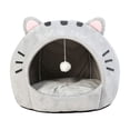 thumbnail image 2 of Convertible Cat Bed 2 in 1 Semi Enclosed Pet Bed All Seasons Warm Cozy Cat Ear Design for Indoor Cats Small Dogs Sleeping Hideout(L), 2 of 7