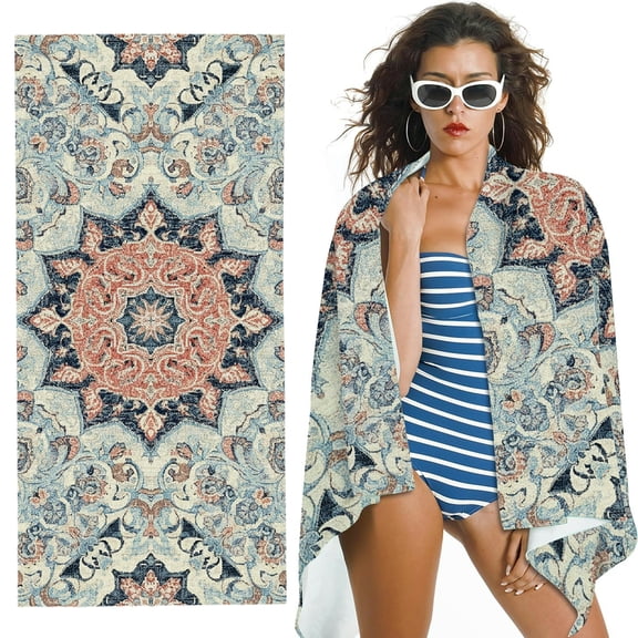 RKSupls Ethnic Pattern Blue Boho Oversized Microfiber Beach Towel - Ultra-Soft Microfiber , for Bathroom, beach, Soft Super Absorbent- 30x60 in