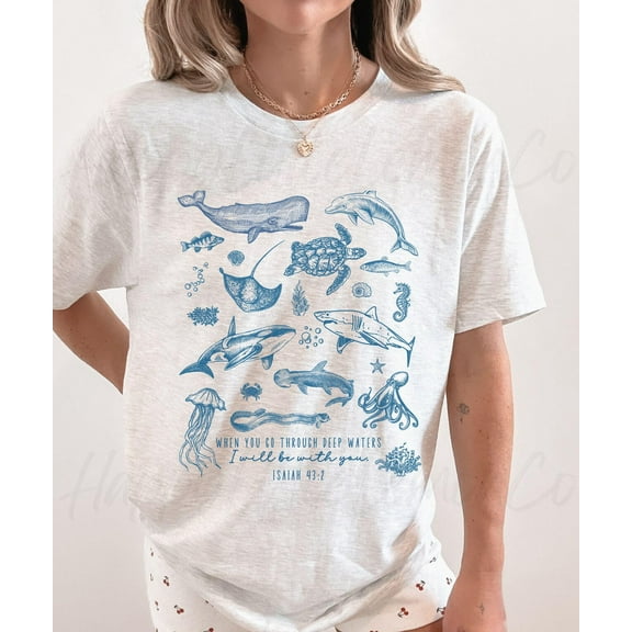 Trendy Christian Shirt Bible Verse Tshirt, Beachy Oversized Scripture Tee, Ocean Inspired Aesthetic, Women'S Faith Apparel, Church Clothes