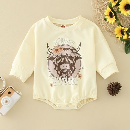 

NIUREDLTD Boys Girls Long Sleeve Winter Cartoon Cow Letter Romper For Babys Clothes