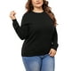 thumbnail image 1 of Suéter de mujer de talla grande GRACE & GRANDEUR, camiseta básica de manga larga con cuello redondo, tejido casual, talla 1X, color negro, 1 of 1