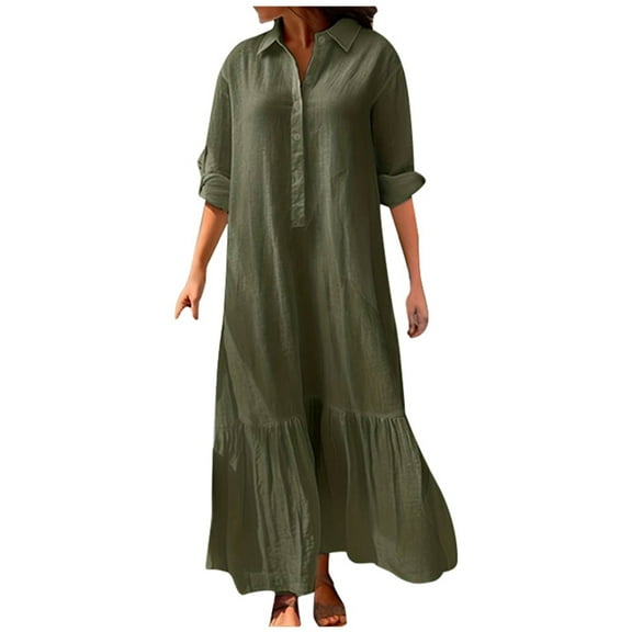 Women's Long Asymmetrical Shirt Dress Casual Maxi Dress with Button Front Flowy Comfortable Stylish Summer Outfit