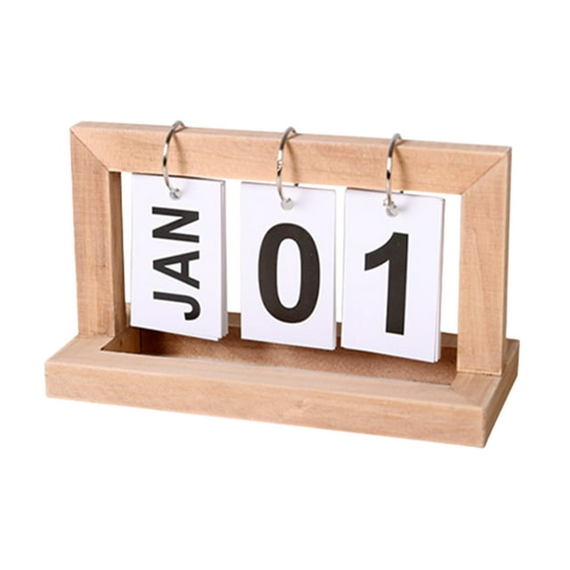 Wozhuo Calendrier de Table Réutilisable Calendrier Artisanat Décoration de Bureau Ornements en Bois Réutilisables Décoration de Maison de Pâques