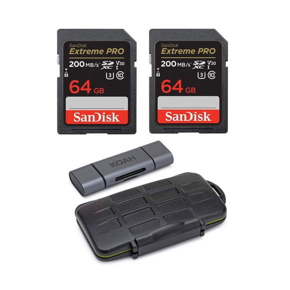 SanDisk Extreme PRO 64GB SDXC UHS-I 200MB/s Tarjeta de Memoria (Paquete de 2) con Estuche de Almacenamiento y Lector SD (3 Artículos)