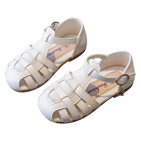 

Odeerbi Toddler Kids Girls Princess Sandals Soft Sole Beach Prewalker Shoes Baby Cute Weave Hollow Out Shoes Non Slip Roman Sandals White