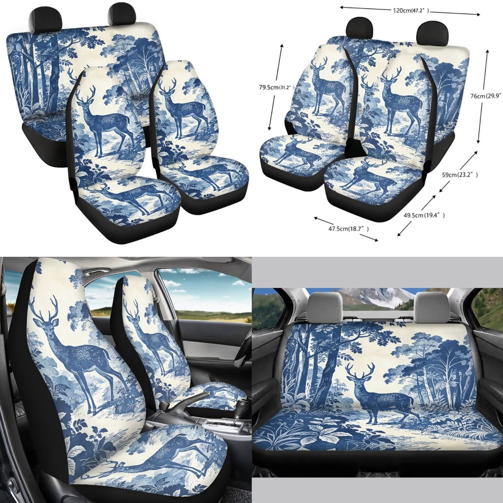 Chririnla Deer Tree Car Accessories Full Set Pack of 14 Breathable Car Front Back Seats Covers Sets with Gear Shift Pad, Shoulder Pads, Steering Wheel Cover, Auto Interior Essentials