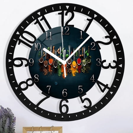 Kitchen Wall Clock Battery Operated 10 Inches Round Decorative Clocks for Walls Wrought Iron Round Wall Clock, 25cm - Arabic Numerals for Bedroom Style 10×10inch(25×25cm)