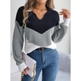 thumbnail image 3 of Chevron Striped Color Block Collared Classic Sweater for Women Gray Small, 3 of 5